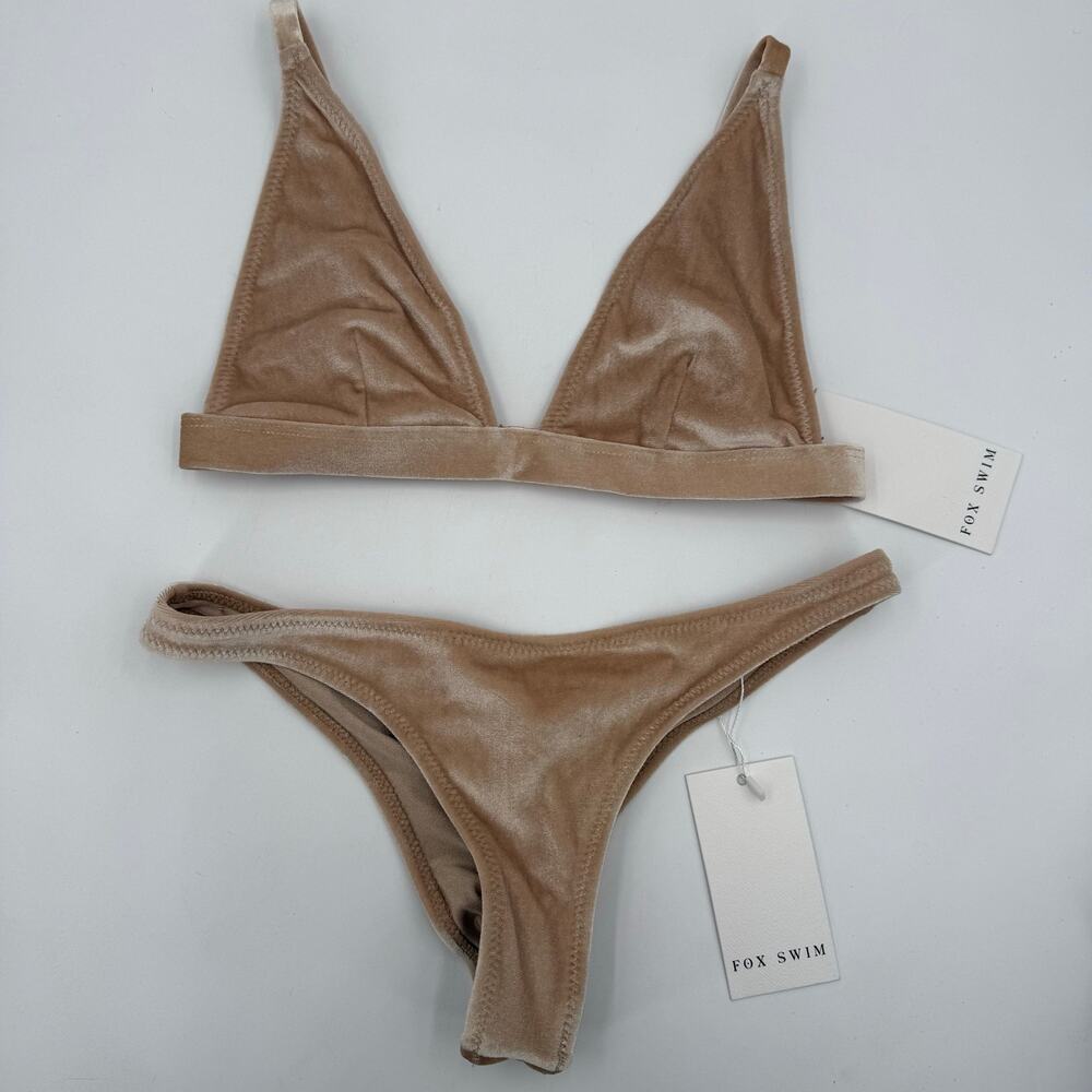 Fox Swim Velvet Neutral Tan Beige Triangle Bikini Set Swimwear Size Small